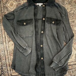 Gray Button-Up Shirt Waffle Shirt